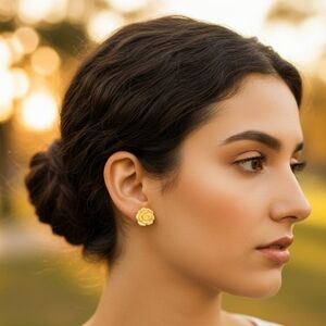 Vintage 1950s-60s Denton England Bone China,Yellow Rose Screw Back Earrings